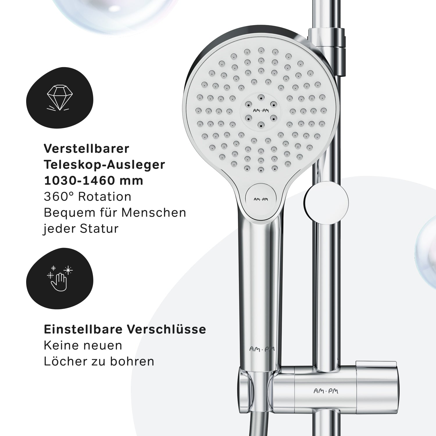 F079H700 Duschsystem mit Regalmischer Flash Regendusche set Duschsäule ampm-store.de