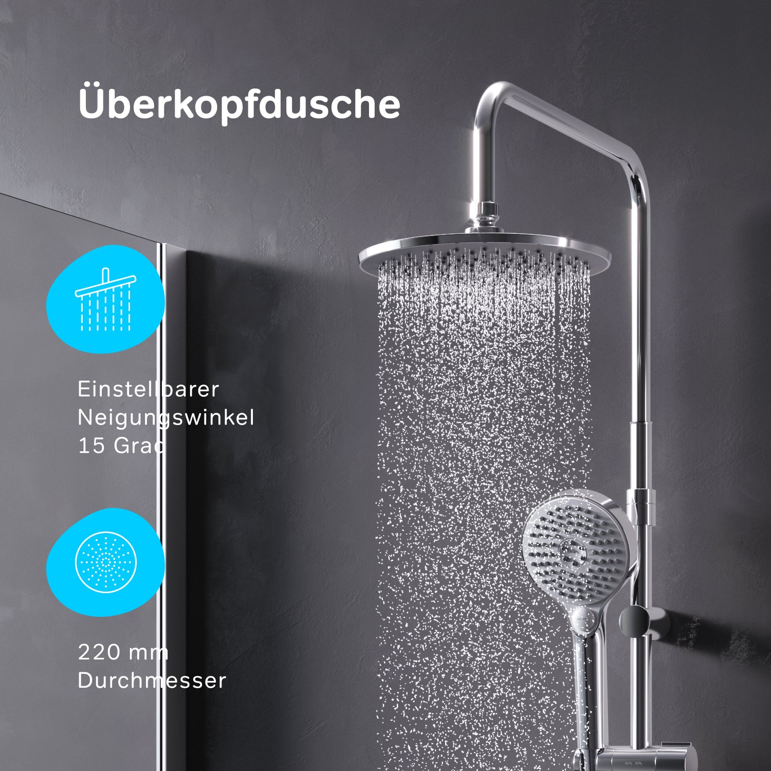F079H700 Duschsystem mit Regalmischer Flash Regendusche set Duschsäule ampm-store.de