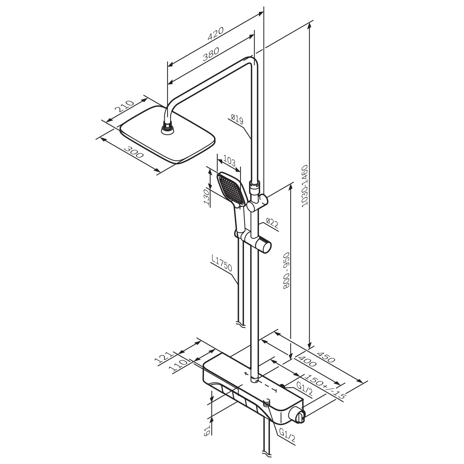F07FA200 Système de douche avec robinetterie de douche thermostatique Func ensemble de douche à effet pluie colonne de douche
