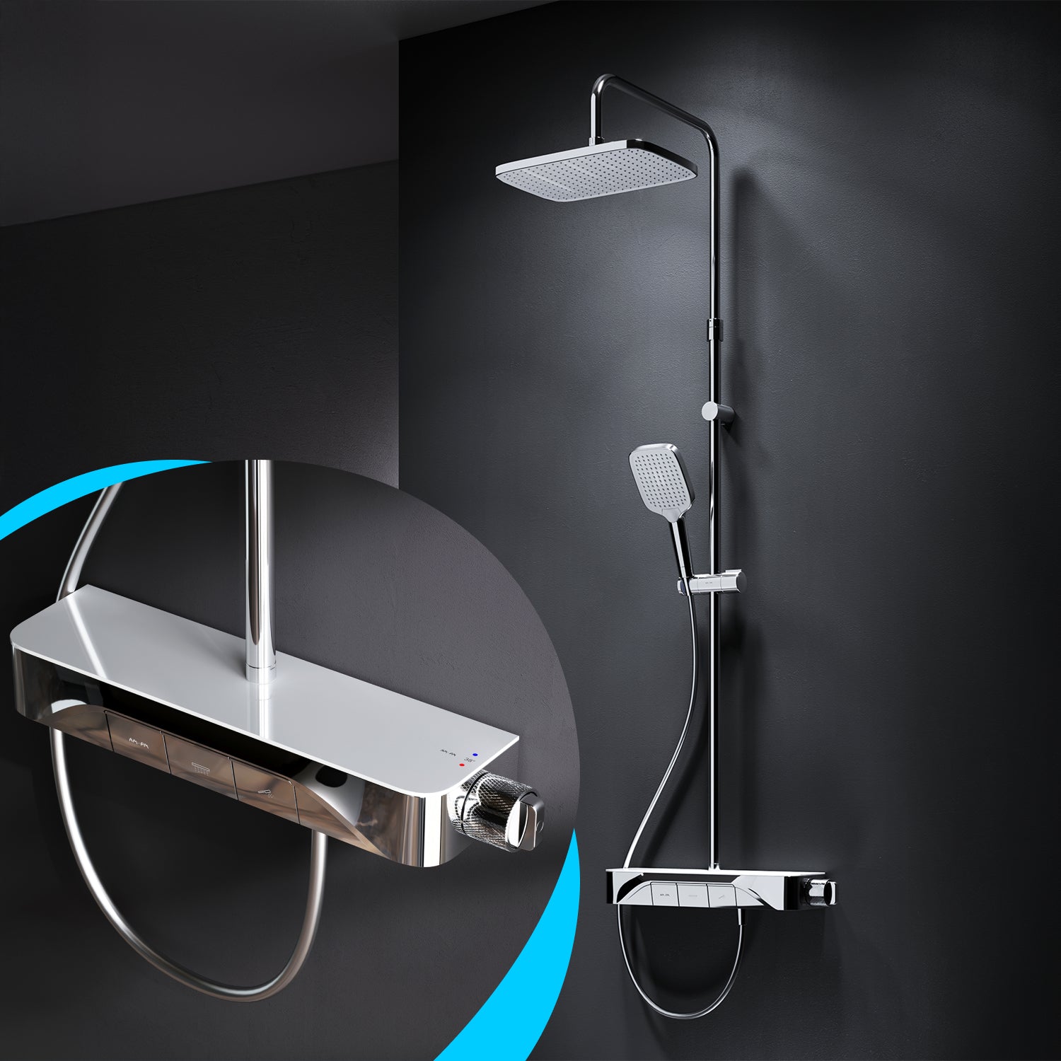 F07FA200 Duschsystem mit Thermostat Duscharmatur Func Regendusche set Duschsäule