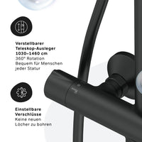 F07LA422 Duschsystem mit Thermostat Duscharmatur Like Regendusche set Duschsäule, Schwarz ampm-store.de