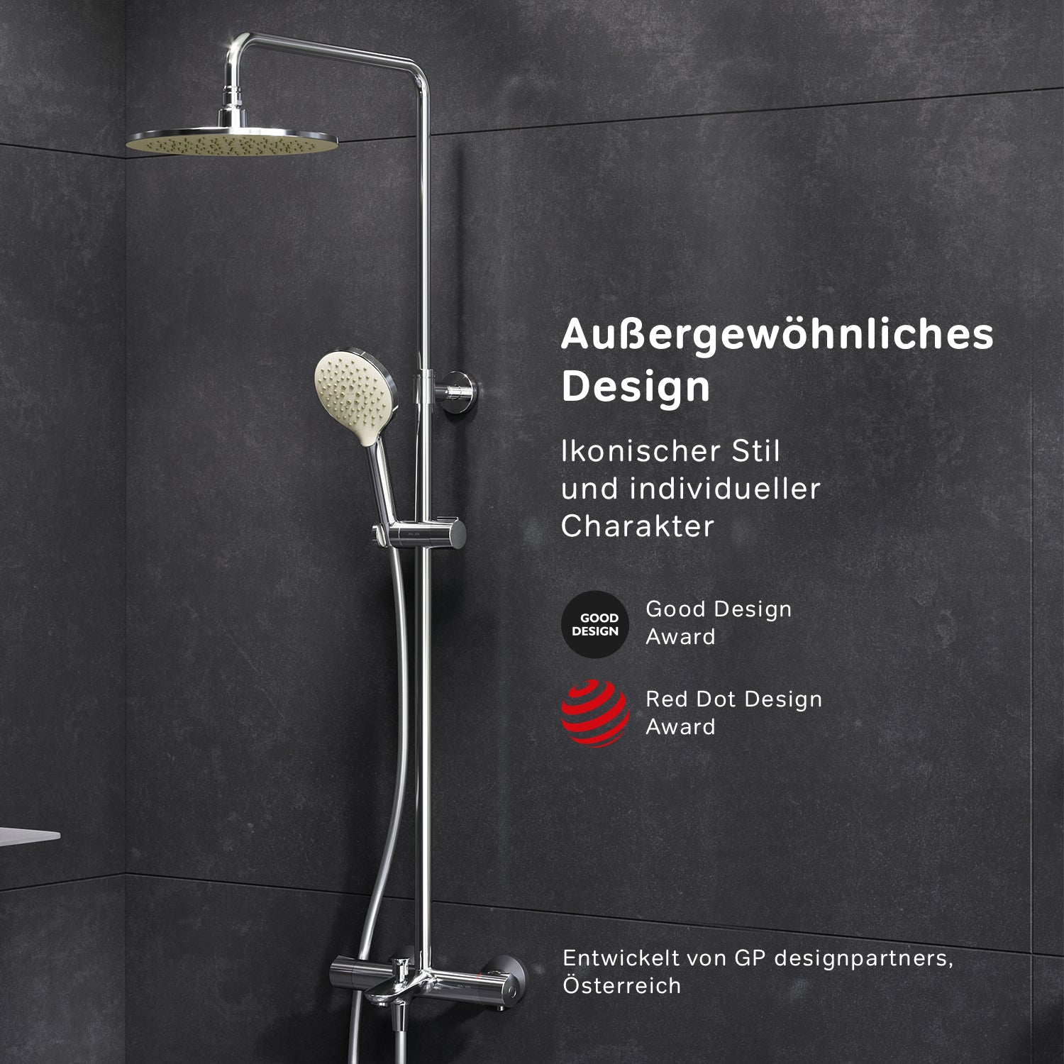 F07LA500 Duschsystem mit Thermostat Armatur und Wanneneinlauf Like Regendusche set Duschsäule ampm-store.de