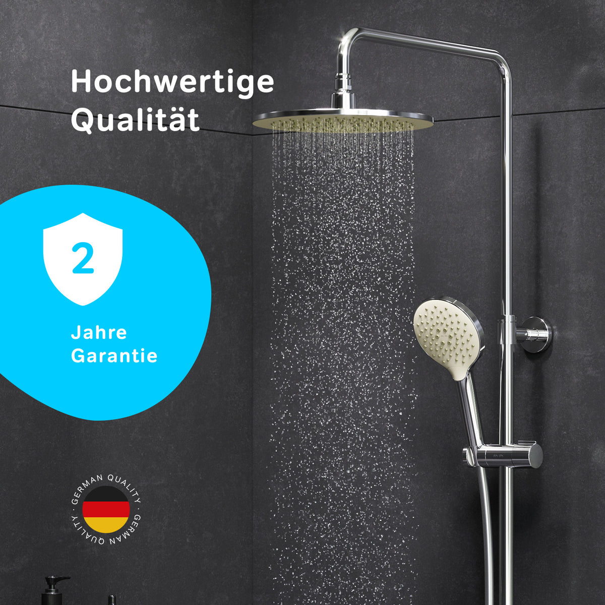 F07LA500 Duschsystem mit Thermostat Armatur und Wanneneinlauf Like Regendusche set Duschsäule ampm-store.de