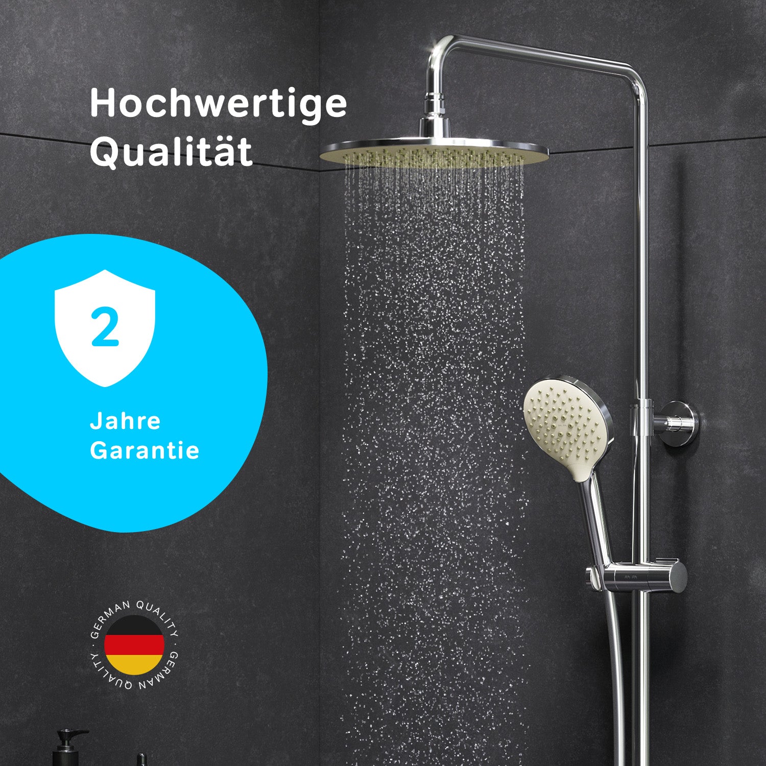 F07LA500 Duschsystem mit Thermostat Armatur und Wanneneinlauf Like Regendusche set Duschsäule ampm-store.de