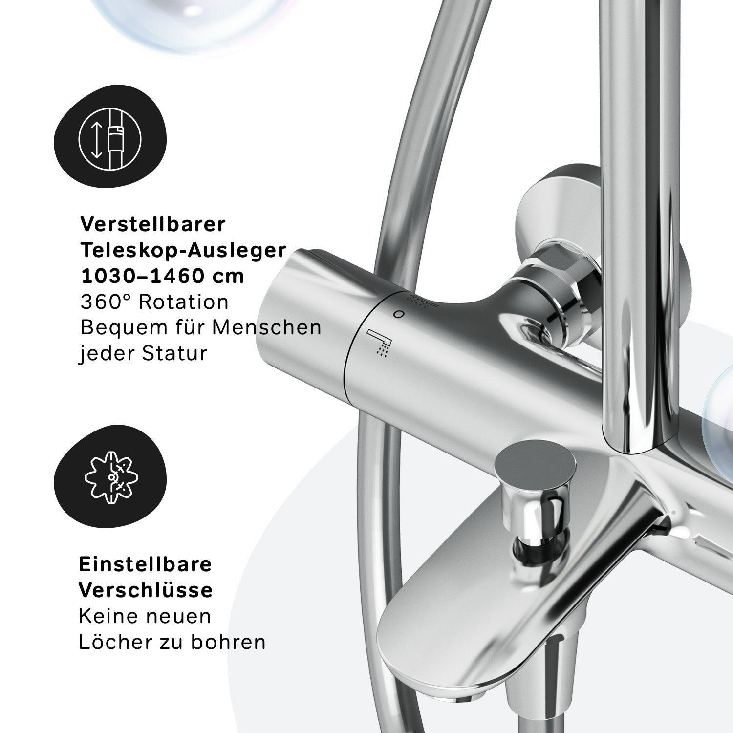 F07LA500 Duschsystem mit Thermostat Armatur und Wanneneinlauf Like Regendusche set Duschsäule ampm-store.de