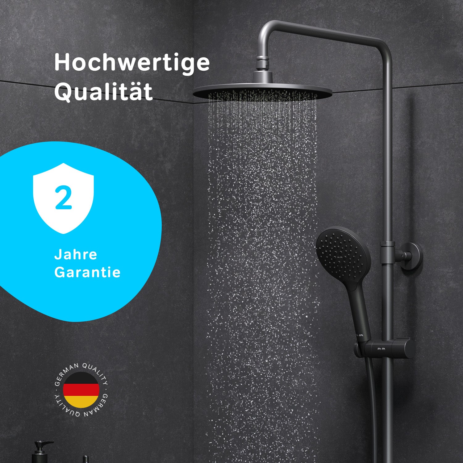 F07LA522 Duschsystem mit Thermostat Armatur und Wanneneinlauf Like Regendusche set Duschsäule, Schwarz ampm-store.de