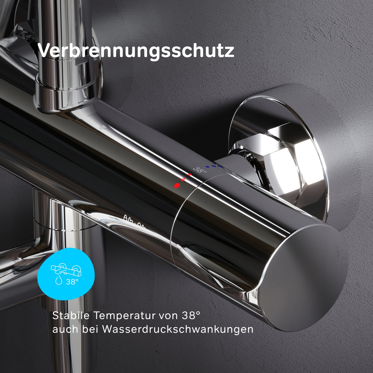 F07PA500 Duschsystem mit Thermostat Armatur und Wanneneinlauf Spike Regendusche set Duschsäule ampm-store.de