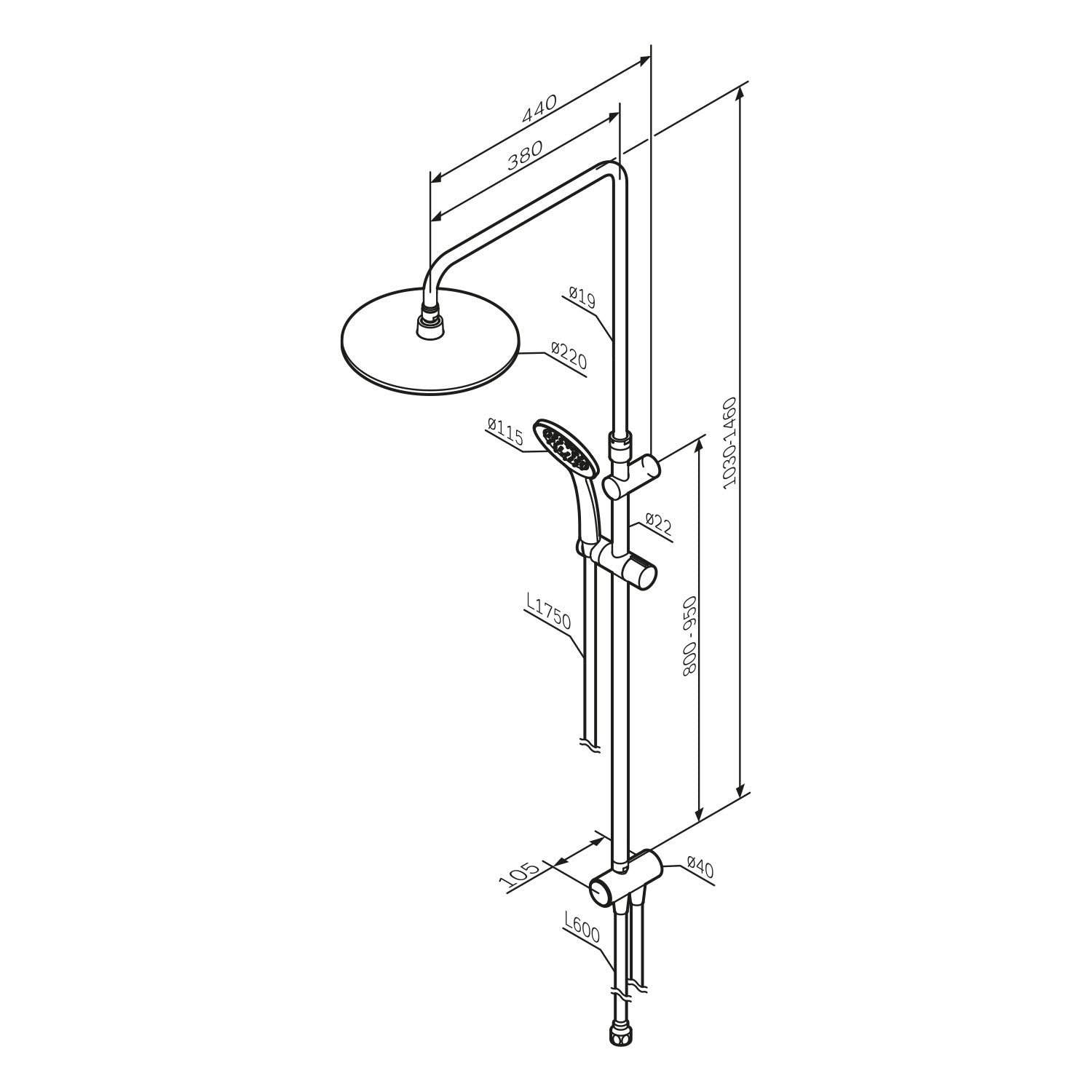 F07TA022 Duschsystem Hit Regendusche set Duschsäule, Schwarz