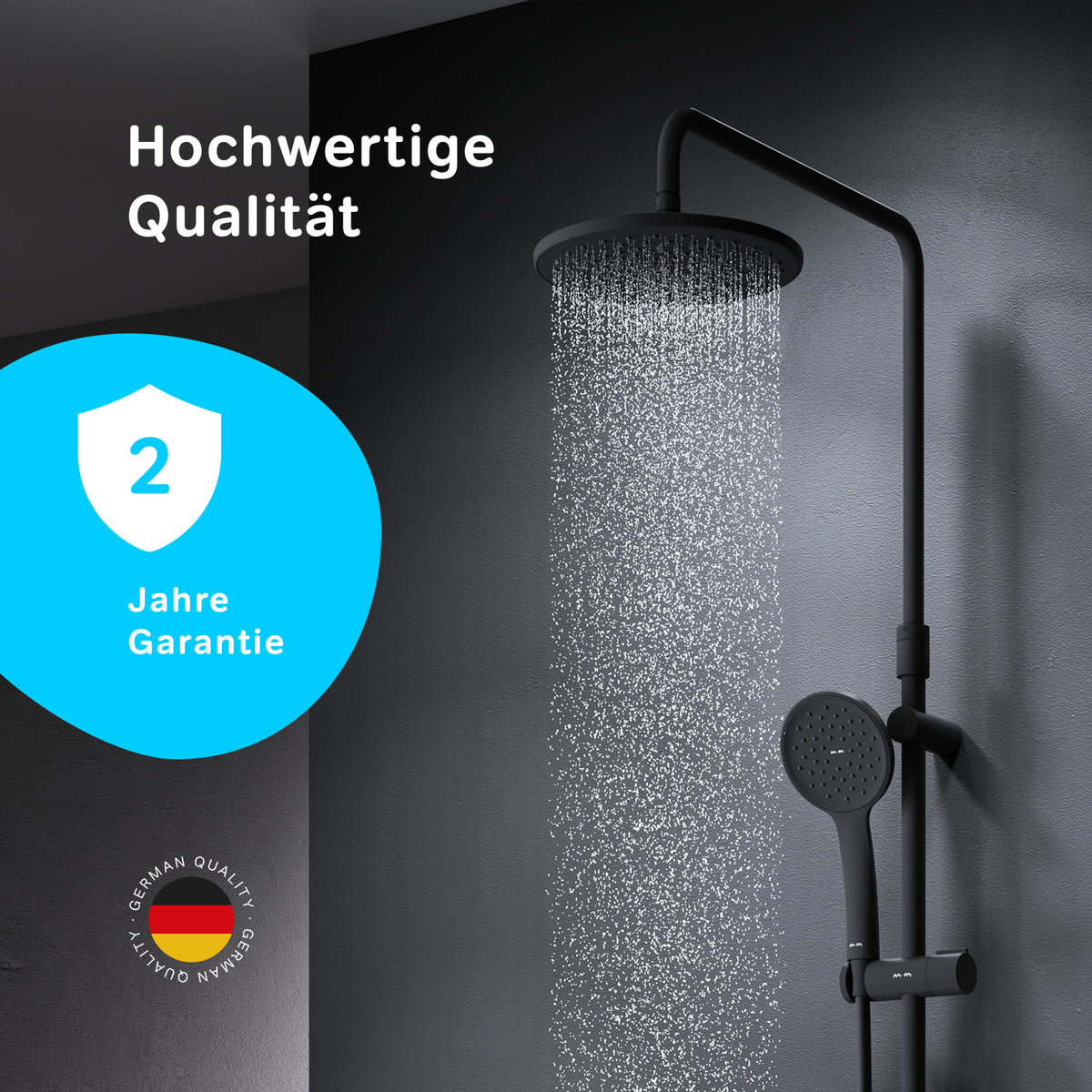 F07TA022 Duschsystem Hit Regendusche set Duschsäule, Schwarz ampm-store.de