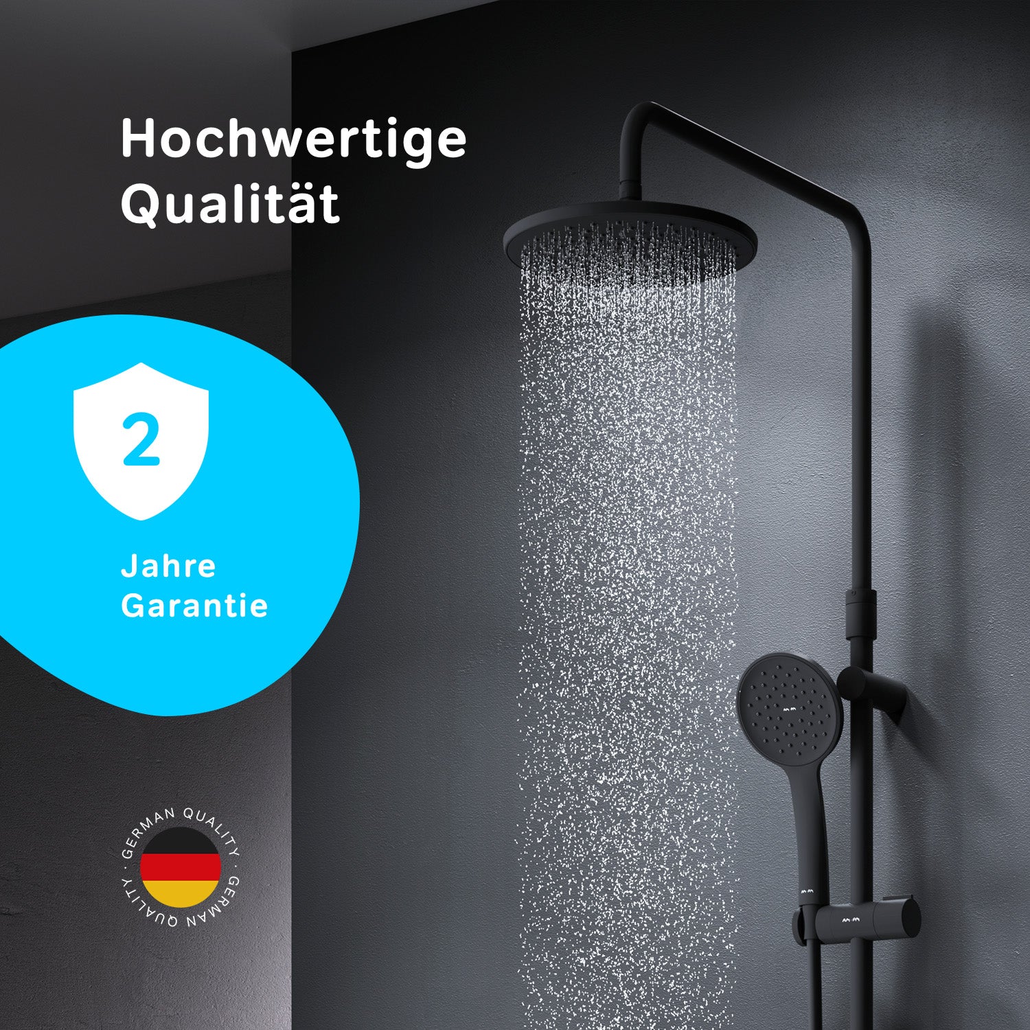 F07TA022 Duschsystem Hit Regendusche set Duschsäule, Schwarz ampm-store.de