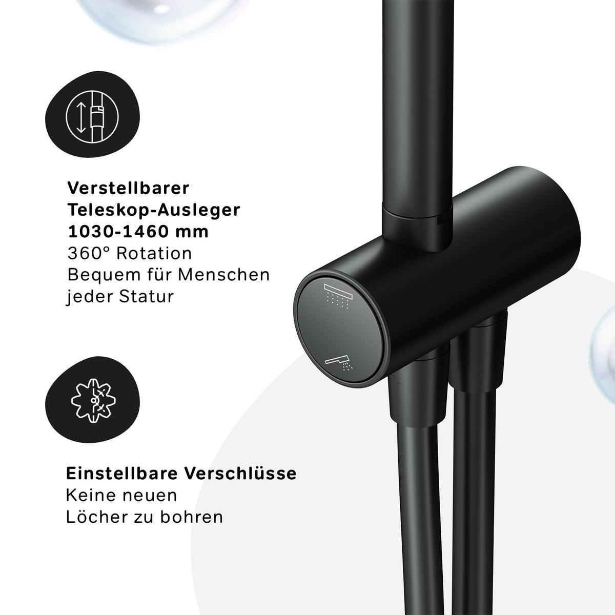 F07TA022 Duschsystem Hit Regendusche set Duschsäule, Schwarz ampm-store.de