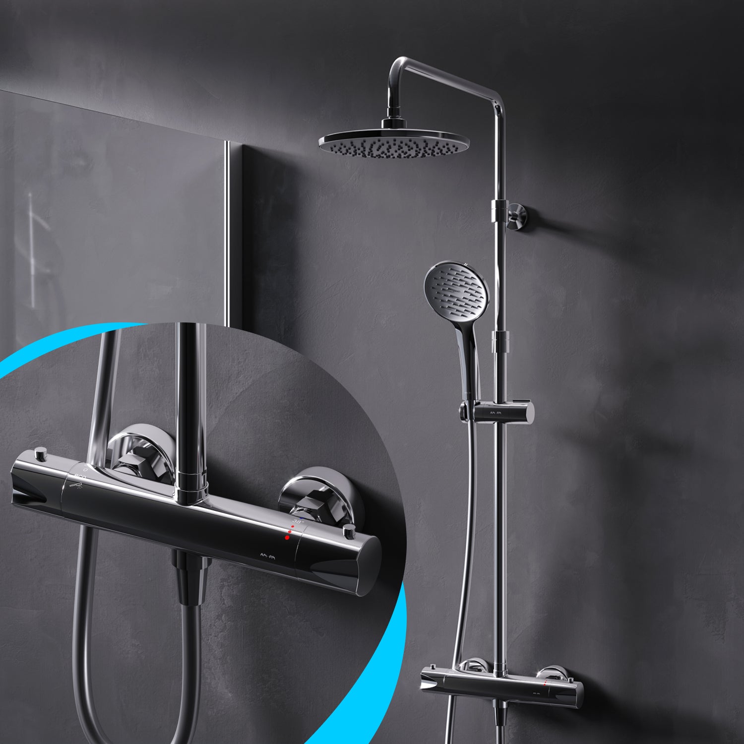 F07TA400 Duschsystem mit Thermostat Duscharmatur Hit Regendusche set Duschsäule