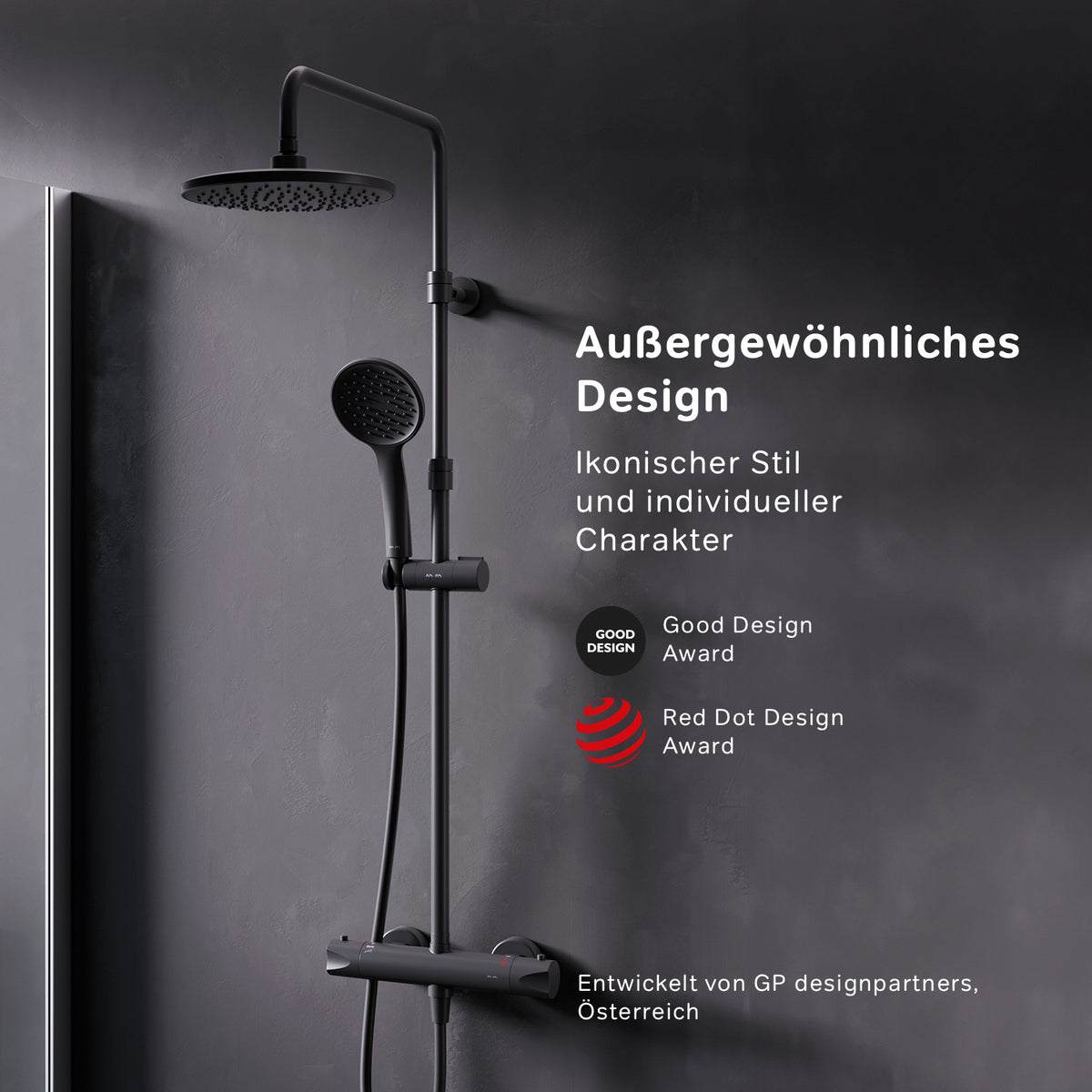 F07TA422 Duschsystem mit Thermostat Duscharmatur Hit Regendusche set Duschsäule, Schwarz ampm-store.de