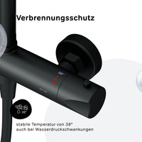F07TA422 Duschsystem mit Thermostat Duscharmatur Hit Regendusche set Duschsäule, Schwarz ampm-store.de