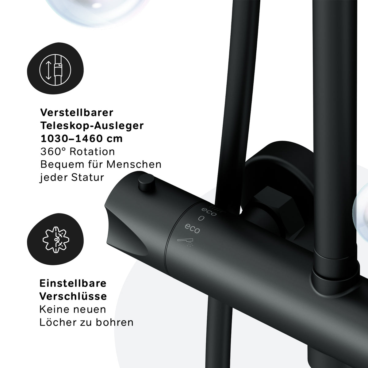 F07TA422 Duschsystem mit Thermostat Duscharmatur Hit Regendusche set Duschsäule, Schwarz ampm-store.de