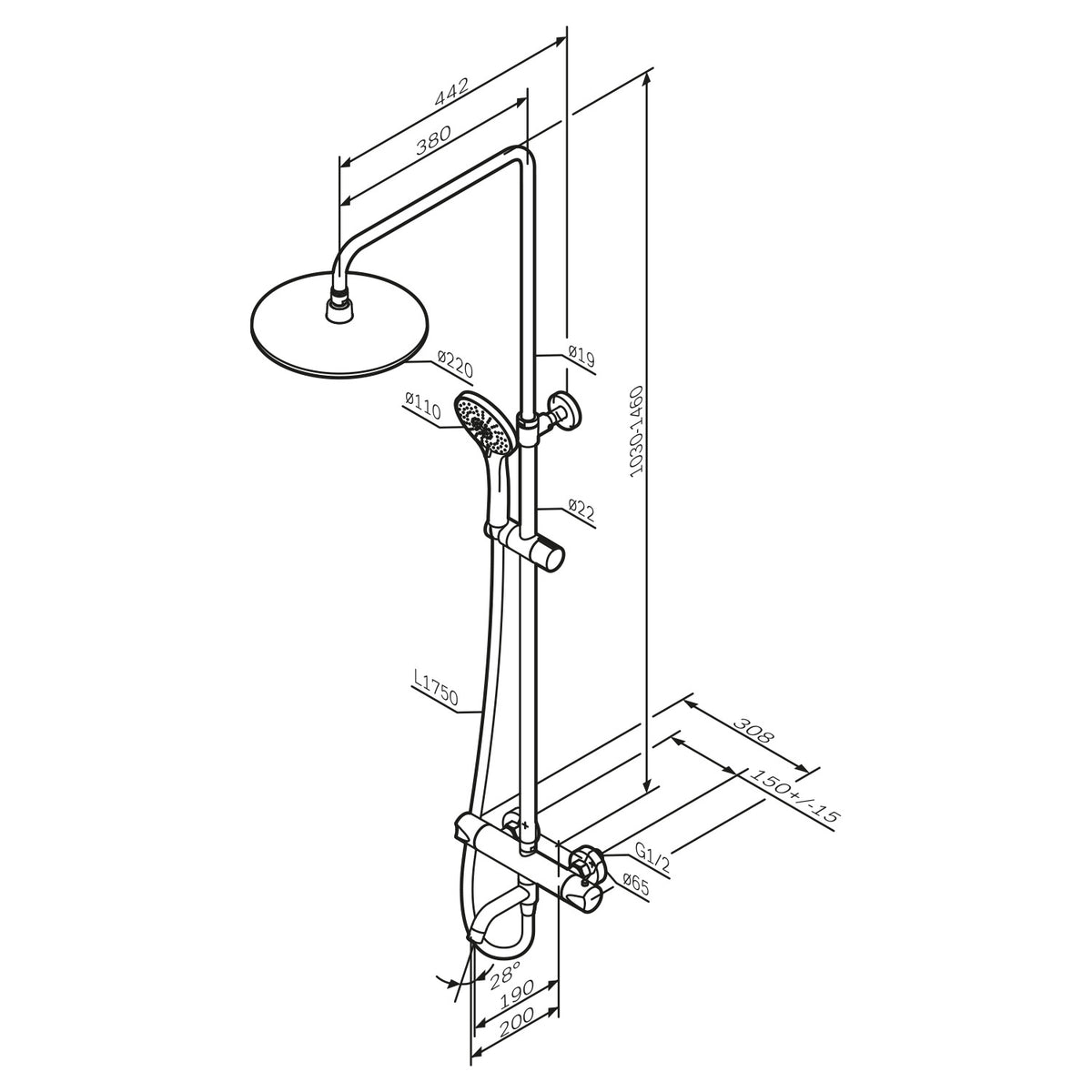 F07TA500 Duschsystem mit Thermostat Armatur und Wanneneinlauf Hit Regendusche set Duschsäule ampm-store.de