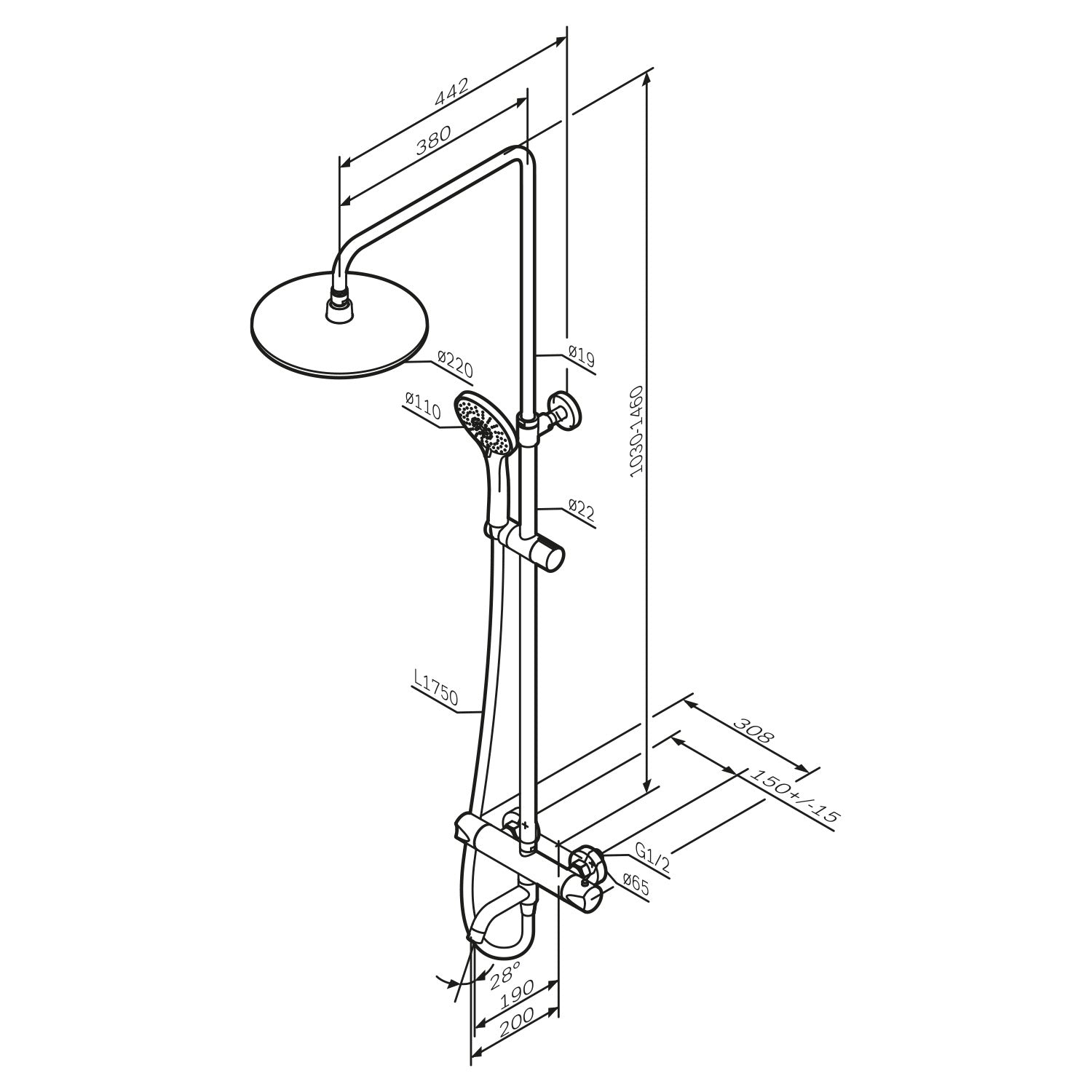 F07TA500 Duschsystem mit Thermostat Armatur und Wanneneinlauf Hit Regendusche set Duschsäule ampm-store.de