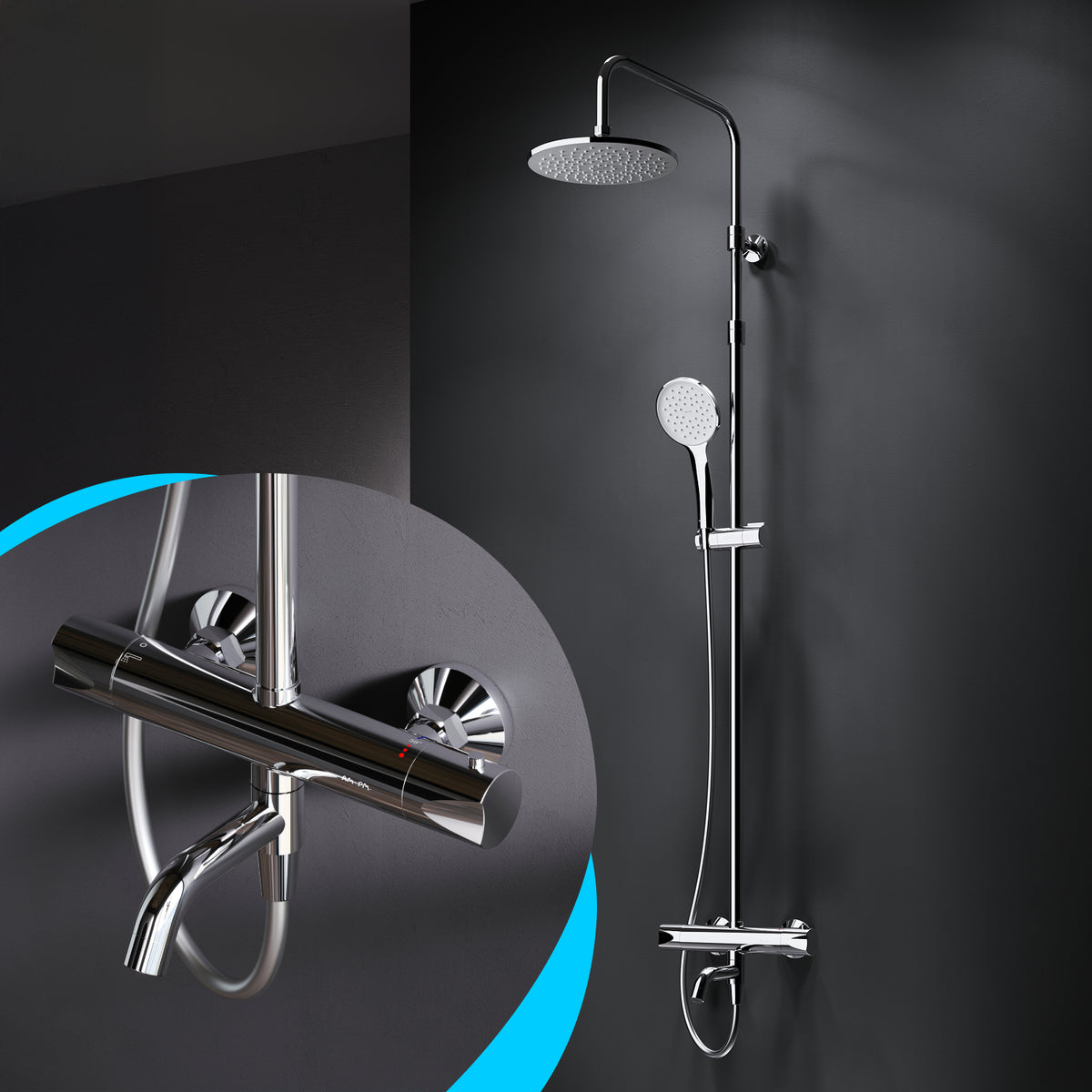 Système de douche Hit avec thermostat, douche à effet pluie et bec de baignoire–F07TA500