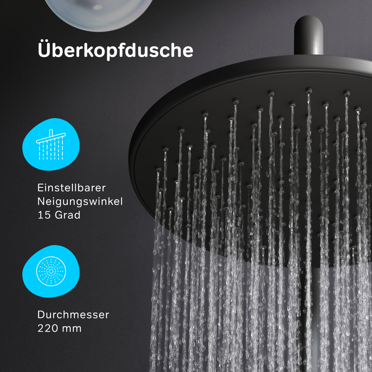 Système de douche Hit avec pommeau de douche effet pluie, noir–F07TB022