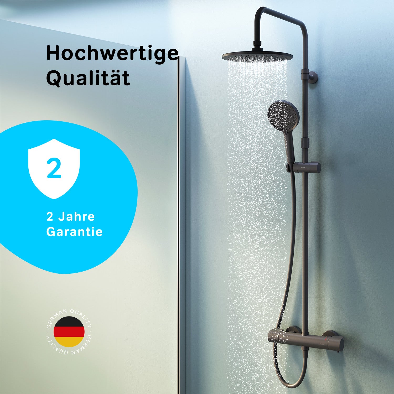 F07XA422 Duschsystem mit Thermostat Duscharmatur X-Joy Regendusche set Duschsäule, Schwarz ampm-store.de