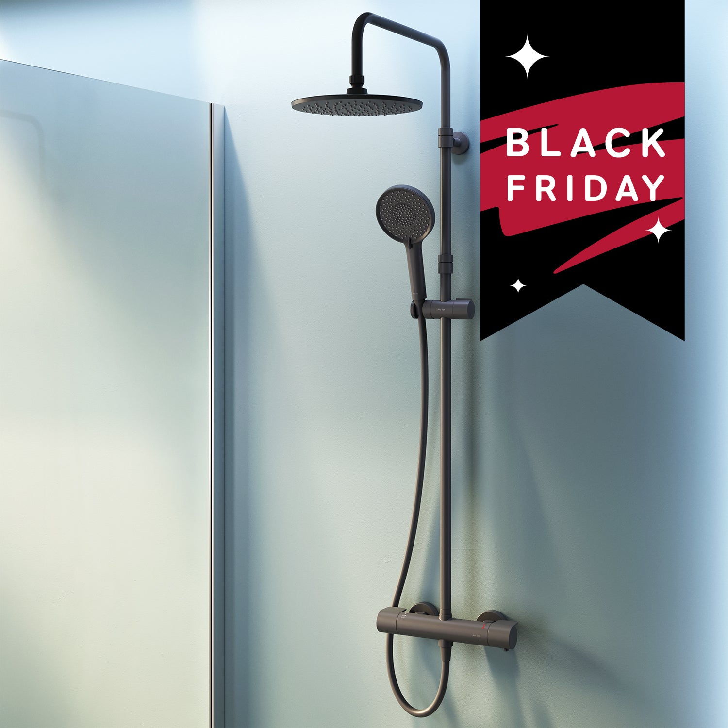 F07XA422 Système de douche avec thermostatique, robinetterie de douche X-Joy, colonne de douche à effet pluie, noir