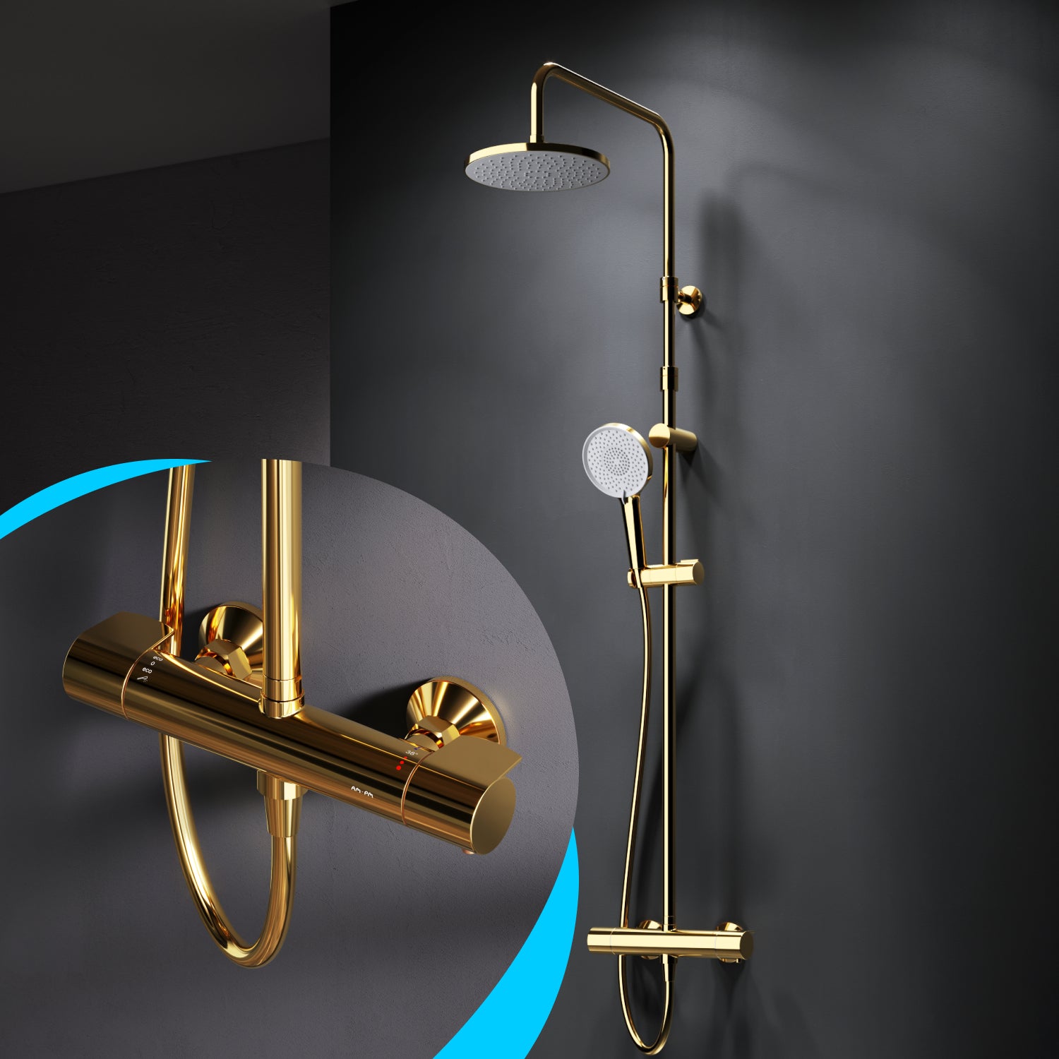 F07XA499 Duschsystem mit Thermostat Duscharmatur X-Joy Regendusche set Duschsäule, Gold