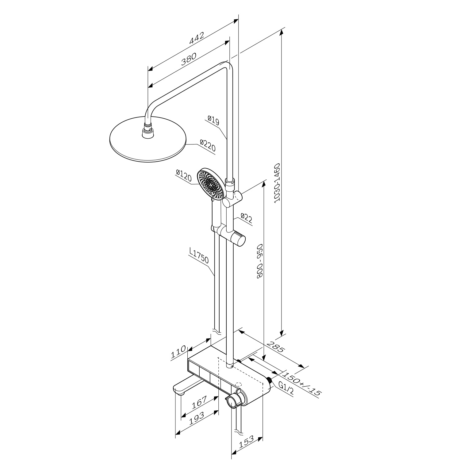 F07XB300 Système de douche avec robinetterie thermostatique X-Joy S Ensemble de douche à effet pluie Colonne de douche