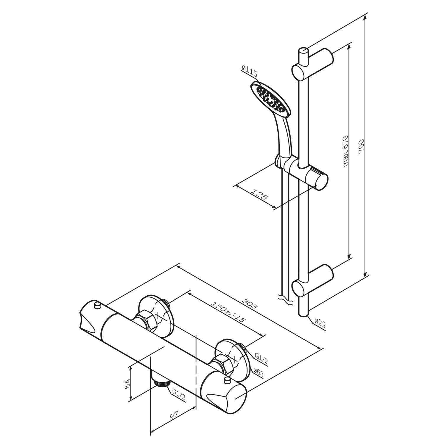 F408TA46 Hit Armaturen-Set: Thermostat Duscharmatur und Duschset ampm-store.de