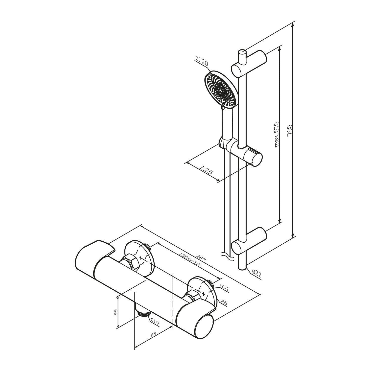 F408XA46 X-Joy Ensemble de douche: robinet de douche thermostatique et ensemble de douche