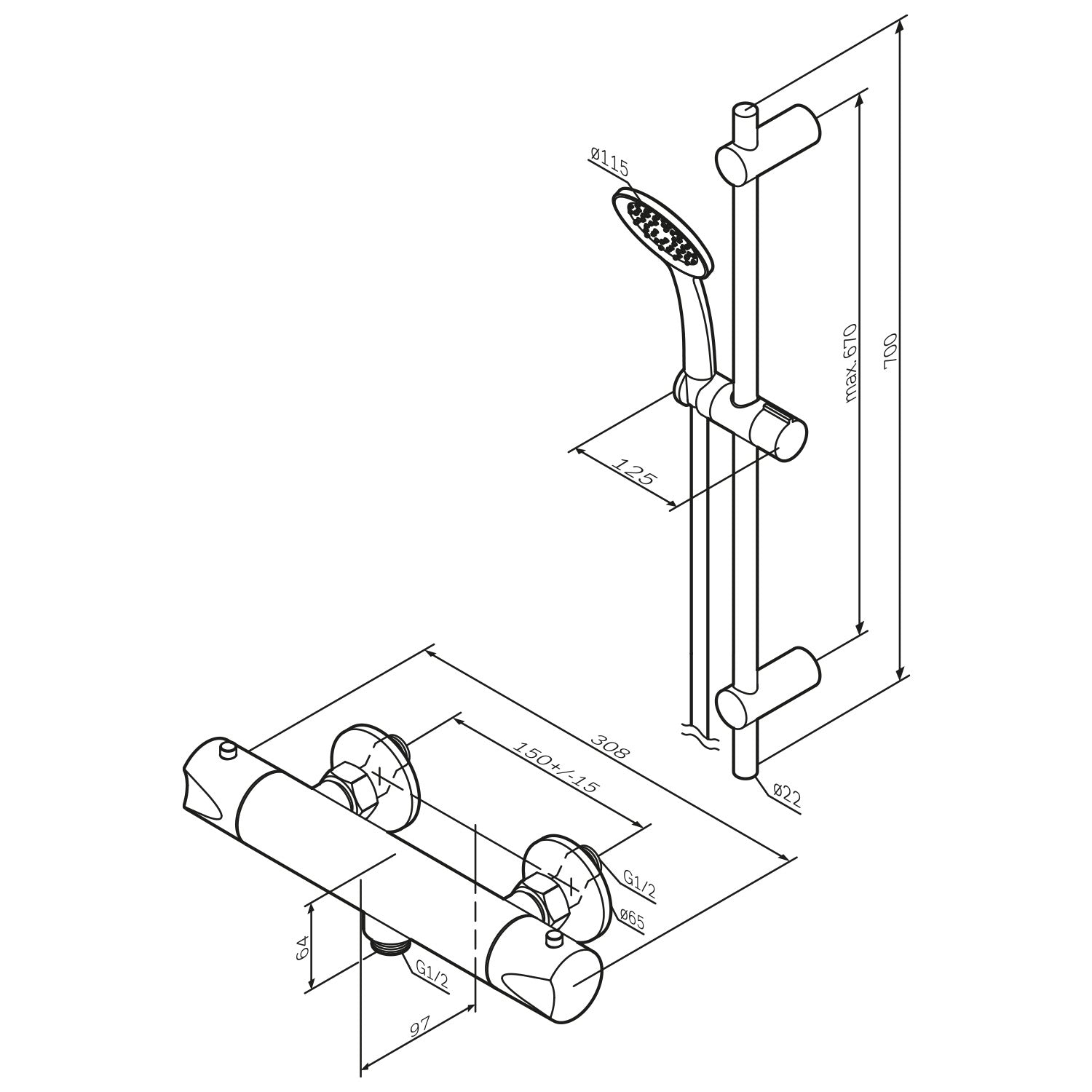 F428TA46 Hit Armaturen-Set: Thermostat Duscharmatur und Duschset, schwarz ampm-store.de
