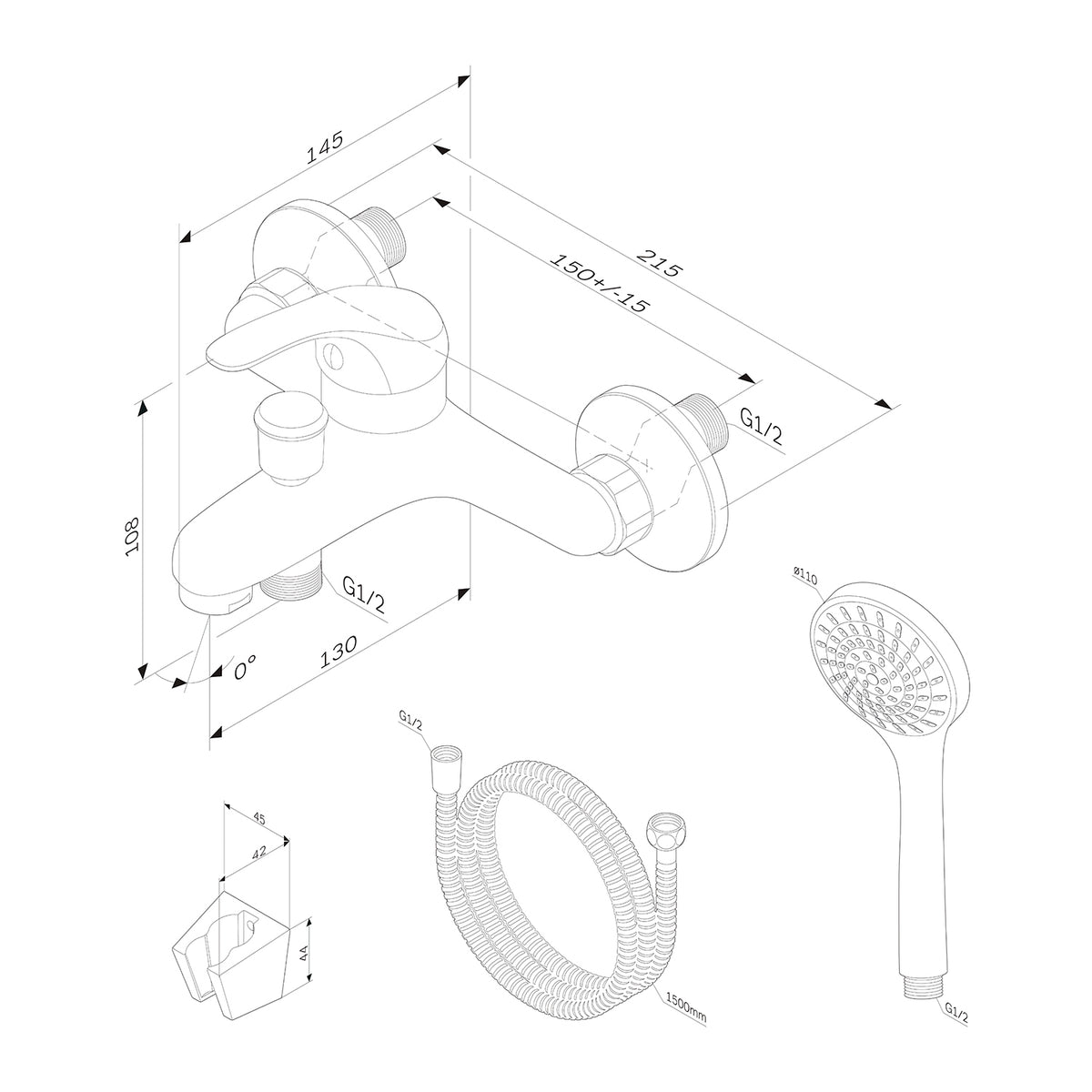 Robinet de baignoire avec douchette et support–F8315000