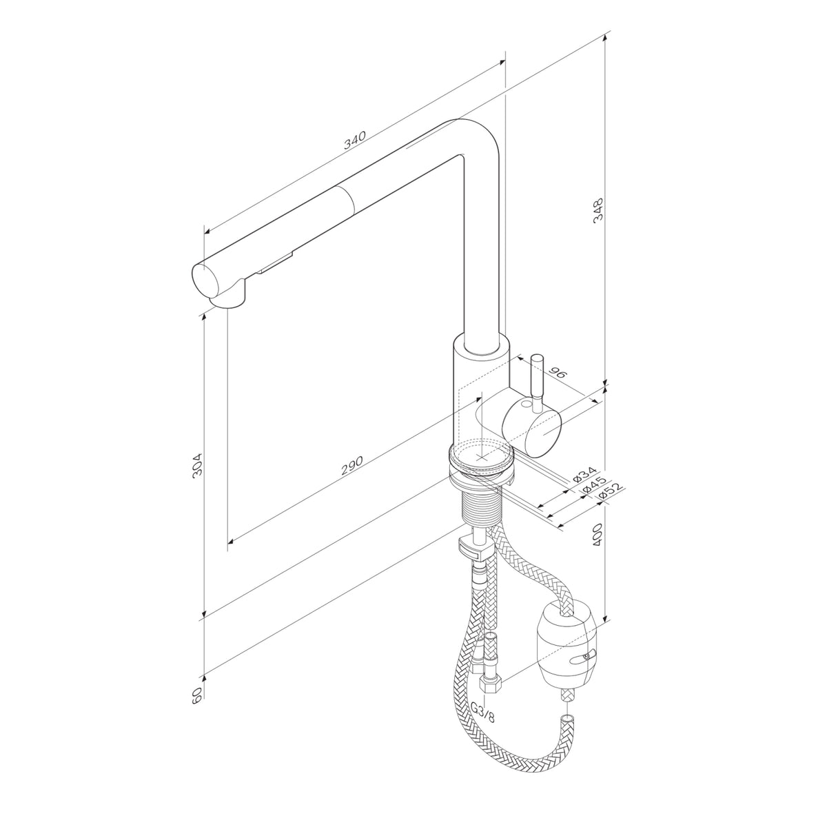 Robinet de cuisine X-Joy S avec bec pivotant et extensible–F85B05500