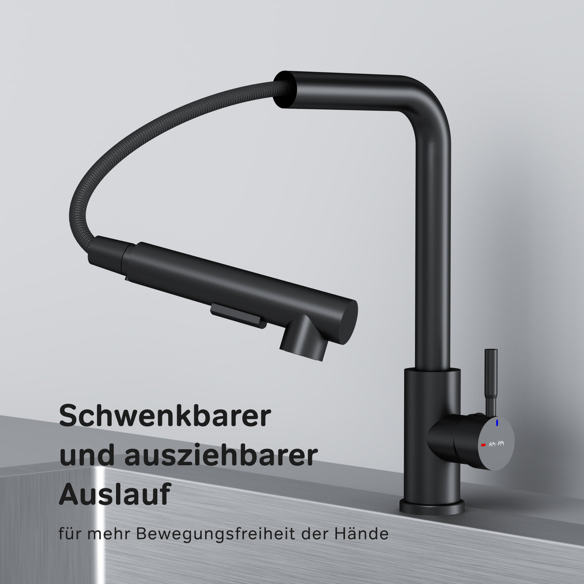 Robinet de cuisine X-Joy S avec bec pivotant et extensible, noir–F85B05522