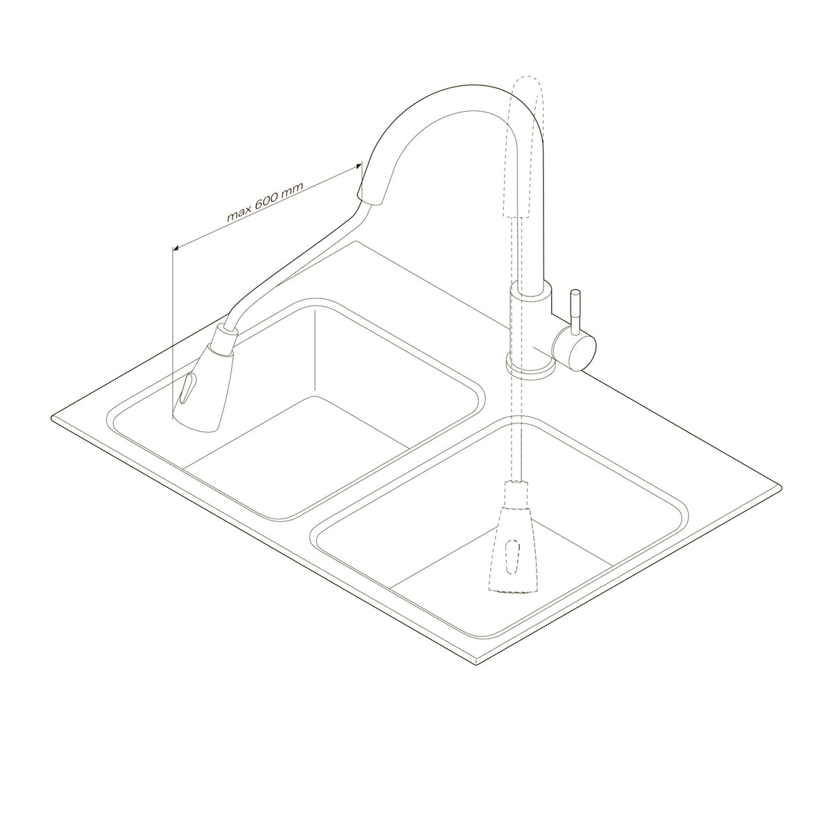 Robinet de cuisine X-Joy S avec bec pivotant et extensible et 2 jets différents–F85B07500