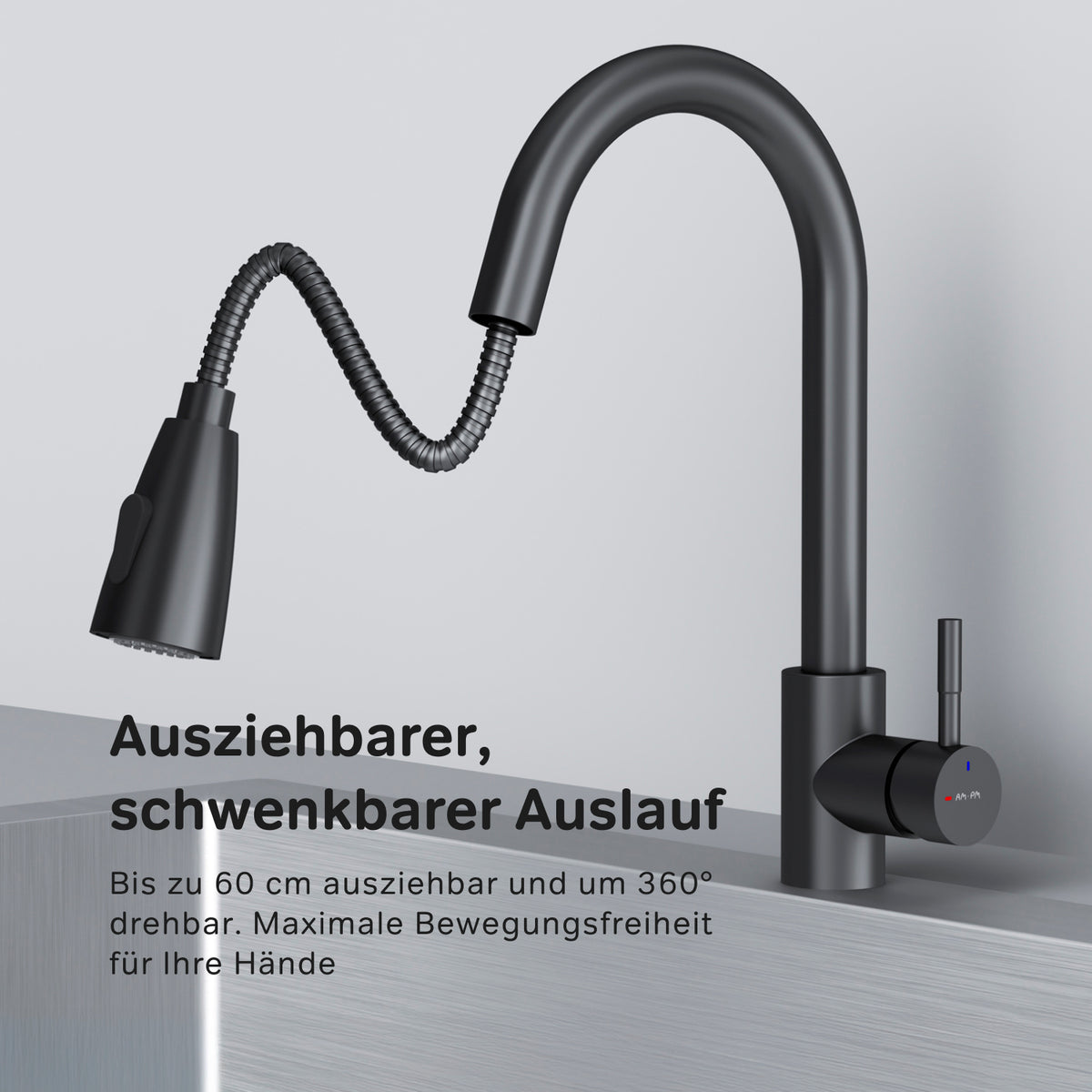 Robinet de cuisine X-Joy S avec bec pivotant et extensible et 2 jets différents, noir–F85B07522