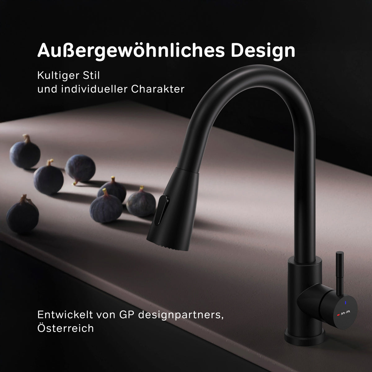 Robinet de cuisine X-Joy S avec bec pivotant et extensible et 2 jets différents, noir–F85B07522