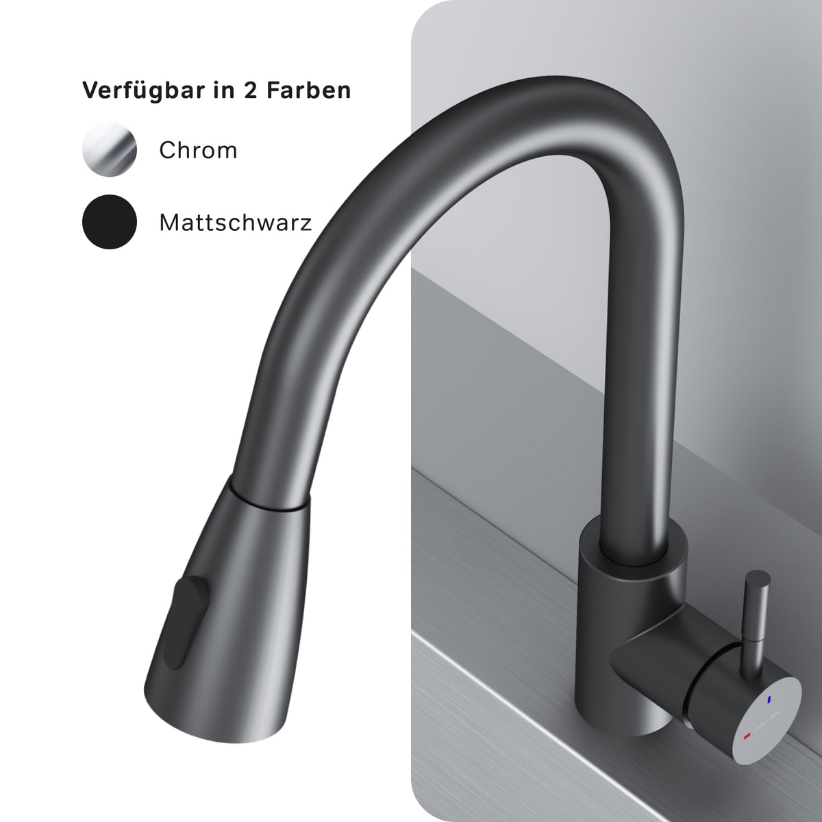 Robinet de cuisine X-Joy S avec bec pivotant et extensible et 2 jets différents, noir–F85B07522