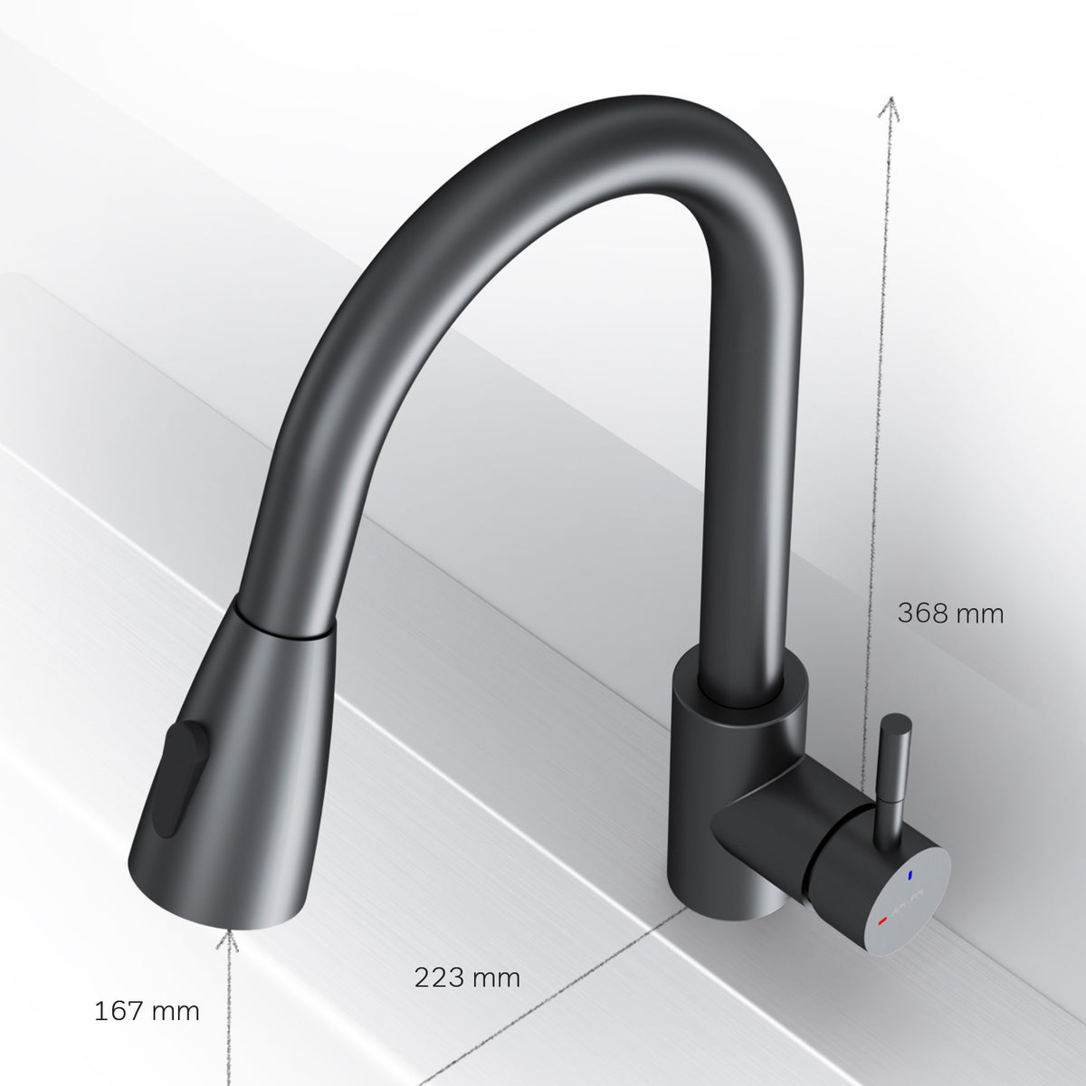 Robinet de cuisine X-Joy S avec bec pivotant et extensible et 2 jets différents, noir–F85B07522
