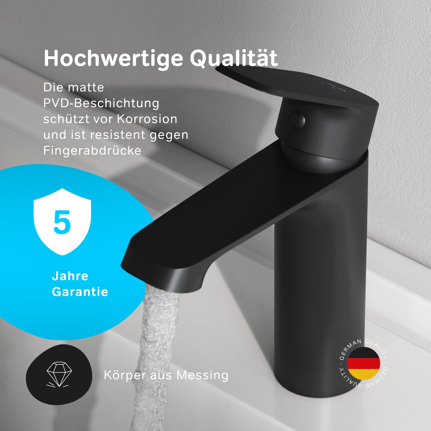 F8F02122 Bad Armatur Func Waschtischarmatur Wasserhahn, Schwarz