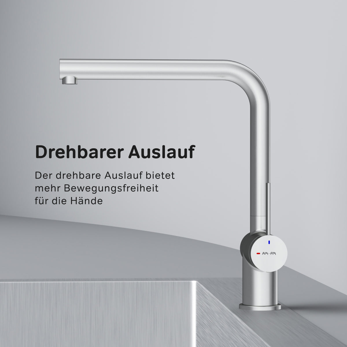 Robinet de cuisine Func avec bec pivotant, finition satinée–F8F05011