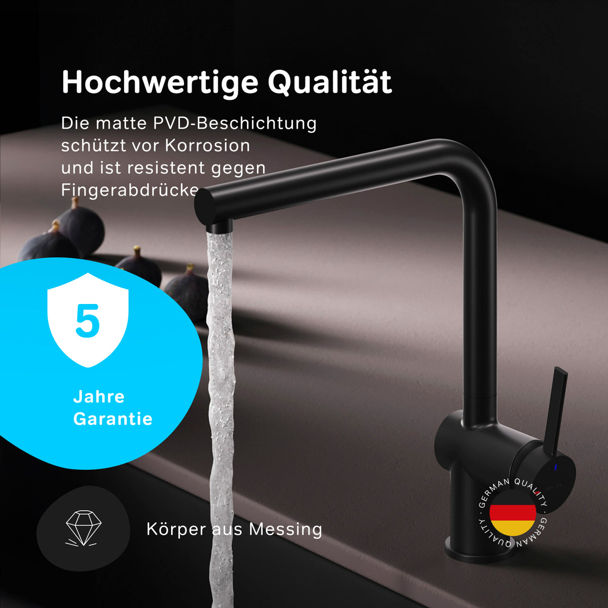Robinet de cuisine Func avec bec pivotant, noir–F8F05022