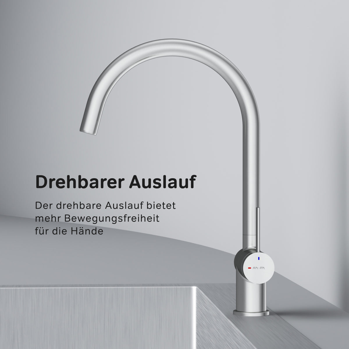 Robinet de cuisine Func avec bec pivotant et EcoStart, finition satinée–F8F07011