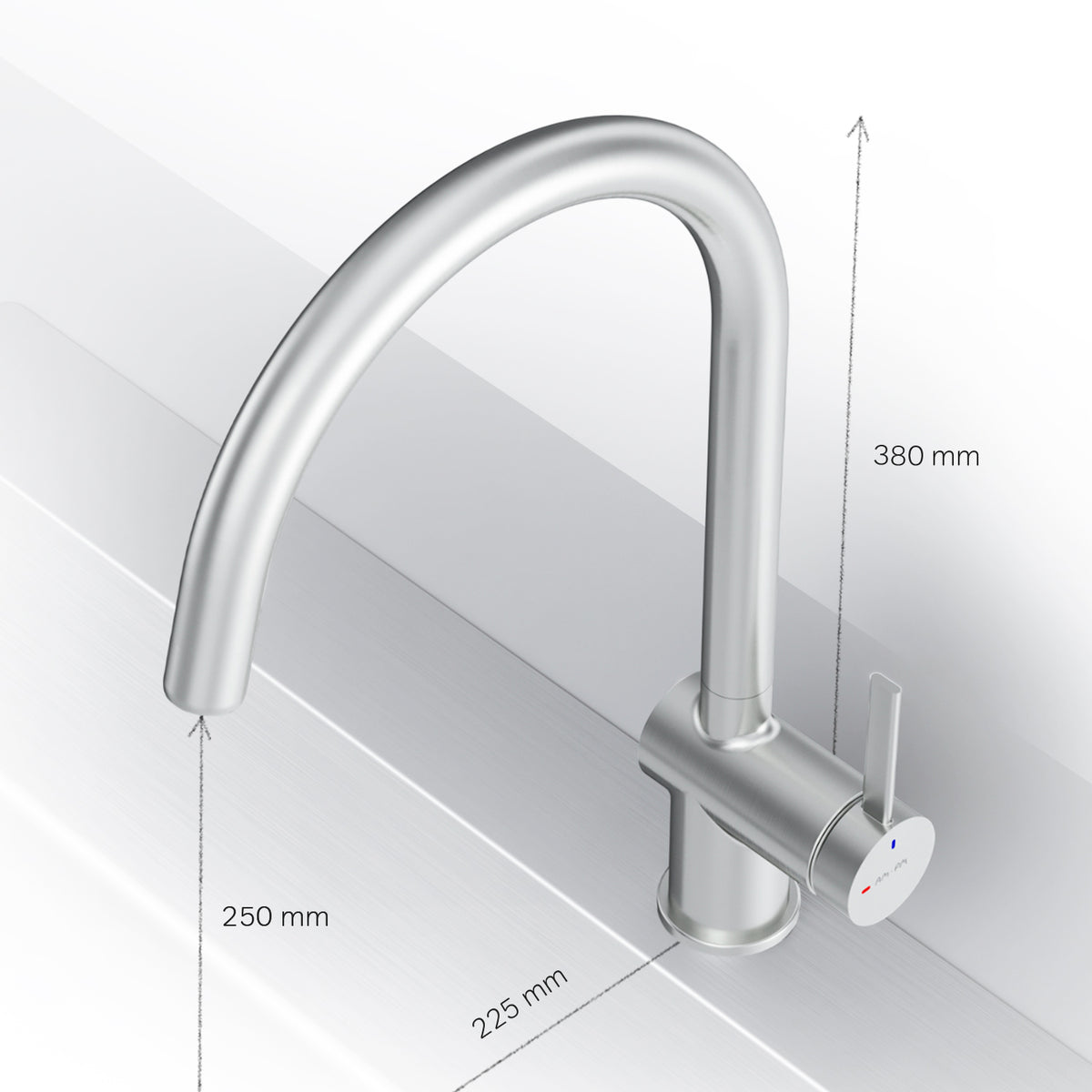 Robinet de cuisine Func avec bec pivotant et EcoStart, finition satinée–F8F07011