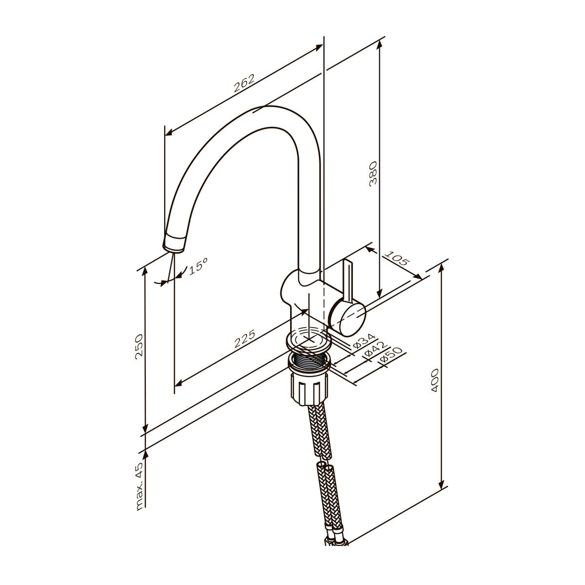 Robinet de cuisine Func avec bec pivotant et EcoStart, finition satinée–F8F07011
