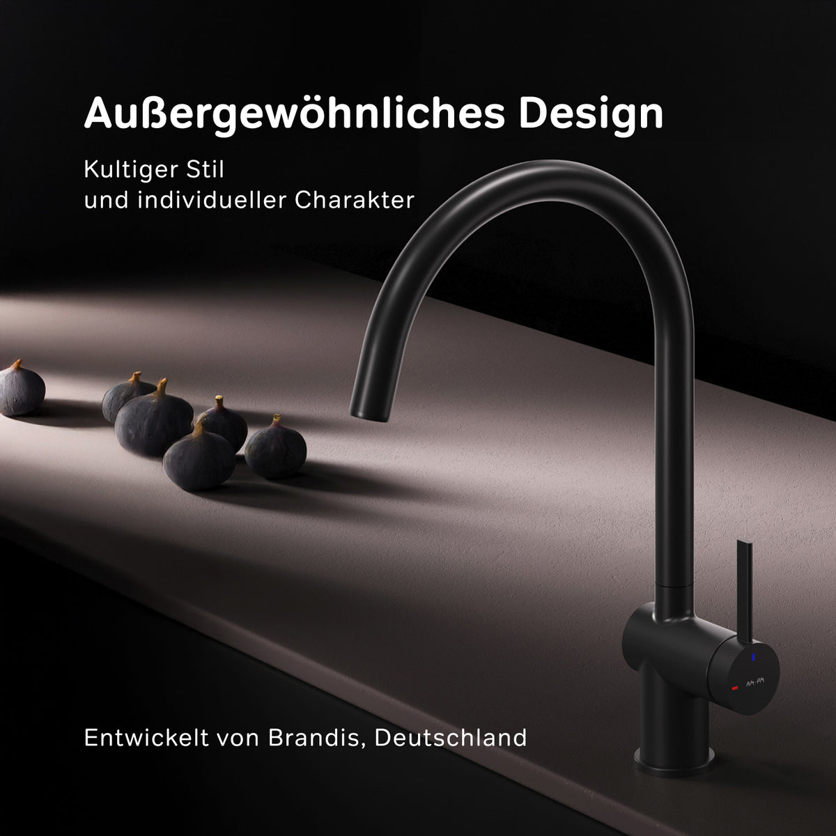 Robinet de cuisine Func avec bec pivotant et EcoStart, noir–F8F07022