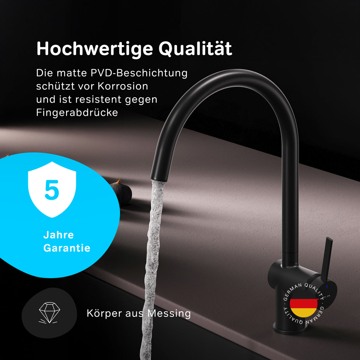 Robinet de cuisine Func avec bec pivotant et EcoStart, noir–F8F07022