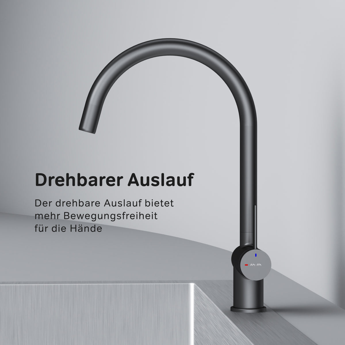Robinet de cuisine Func avec bec pivotant et EcoStart, noir–F8F07022