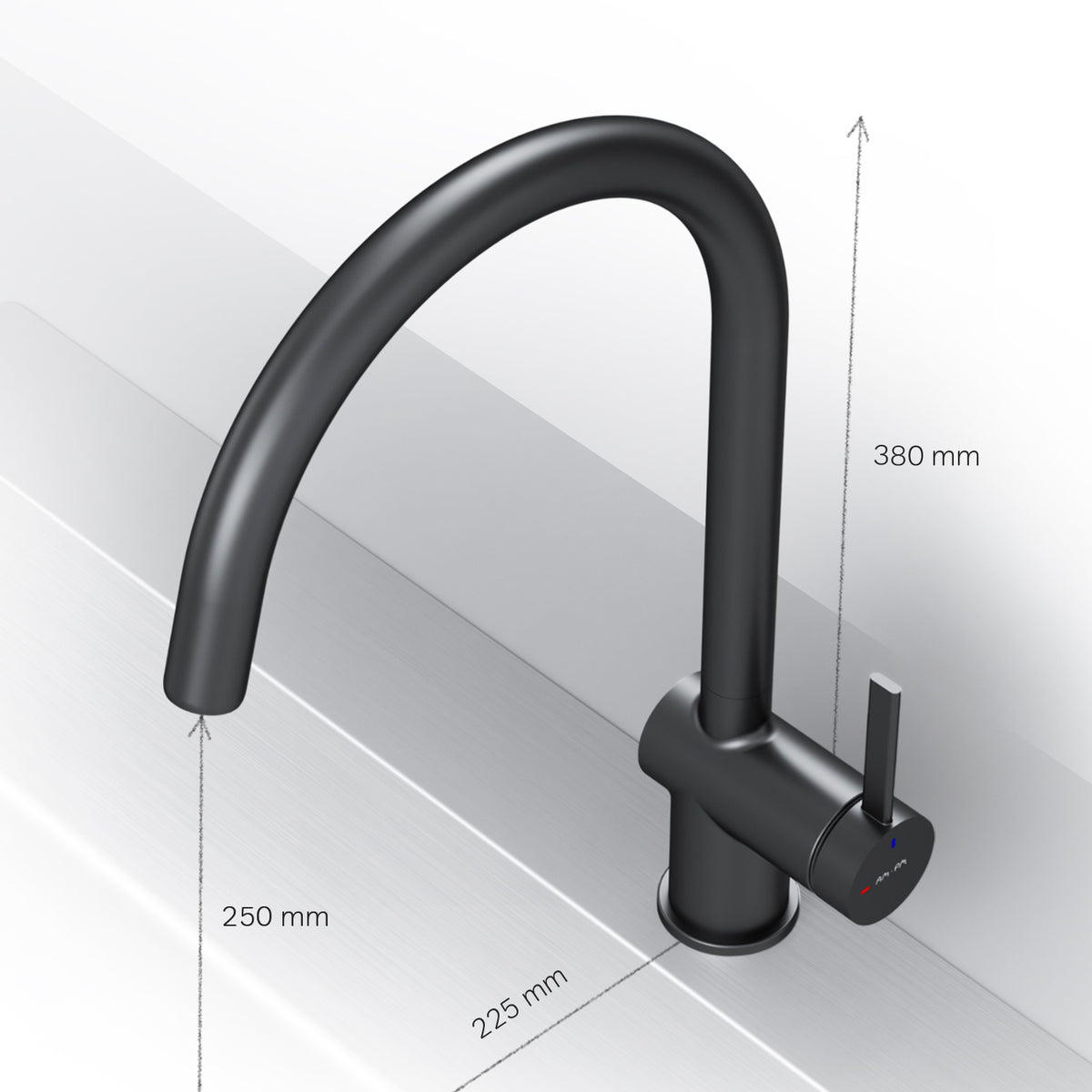 Robinet de cuisine Func avec bec pivotant et EcoStart, noir–F8F07022