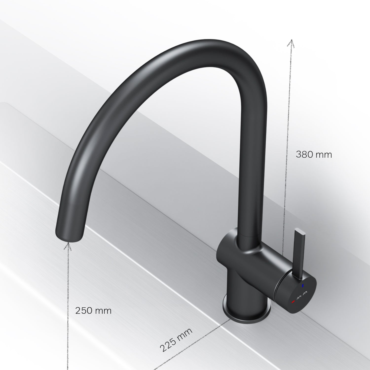 F8F07022 Küchenarmatur Func Spültischarmatur Küche Spültisch-Einhebelmischer, Schwarz