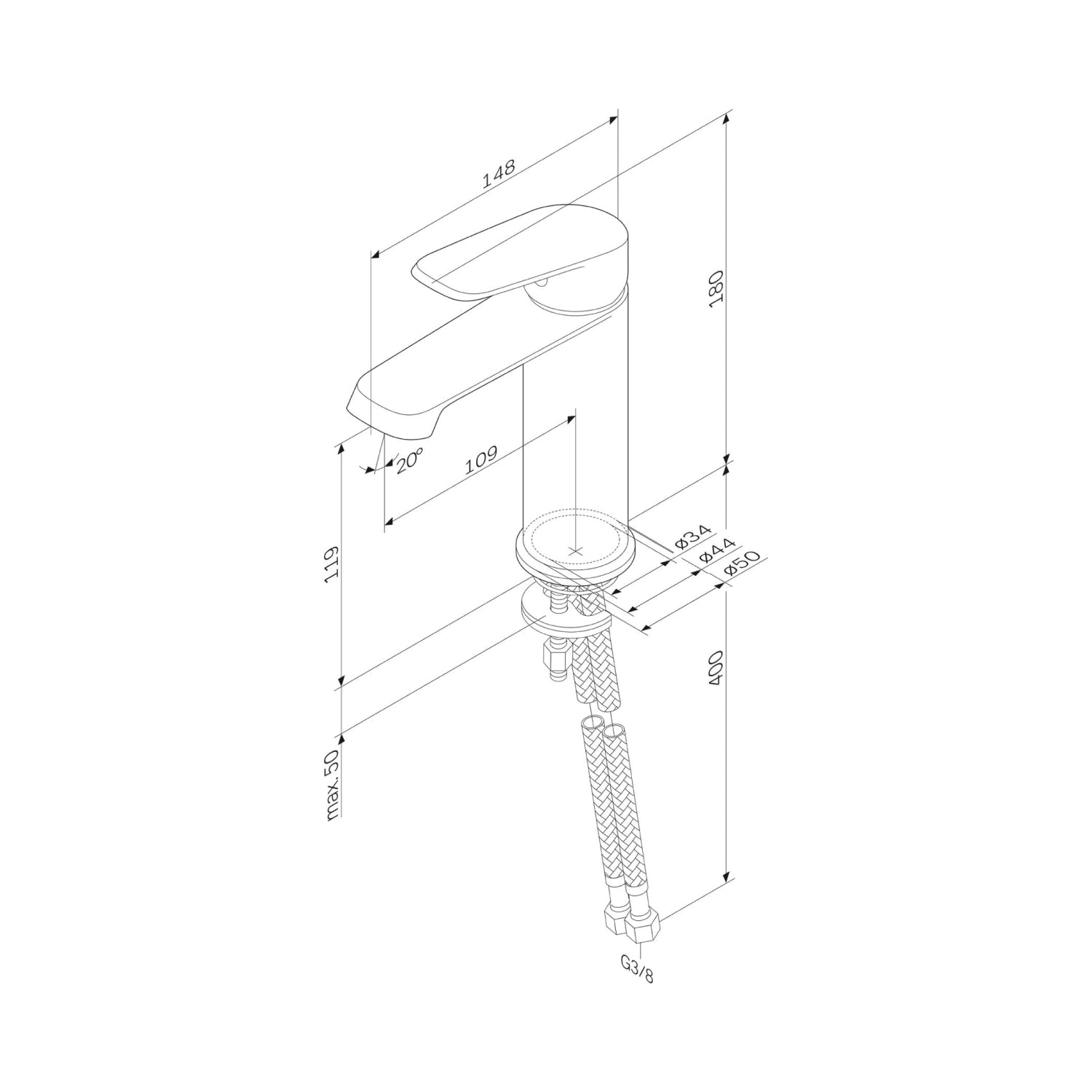 Robinet de salle de bain F8F82122 avec bonde clic-clac, noir